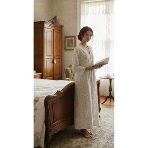 The 1 for U 100% Cotton Victorian Nightgown Pockets White‎ Lavender Eyelet XL